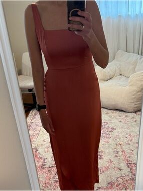 Dress Forum Rust Square-Neck Midi Slip Dress
